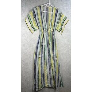 LOFT Beach Striped Drawstring Maxi Swimsuit Cover Up XS/S Vacation Tropical
